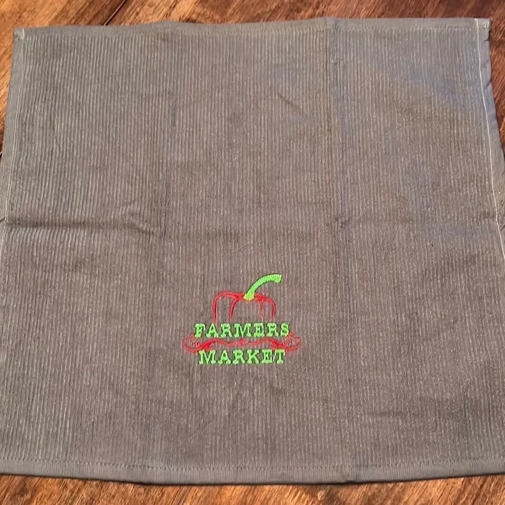 Set of 2 (18” by 16”) Custom Gray and White Farmer’s Market3 Embroidered Barmops